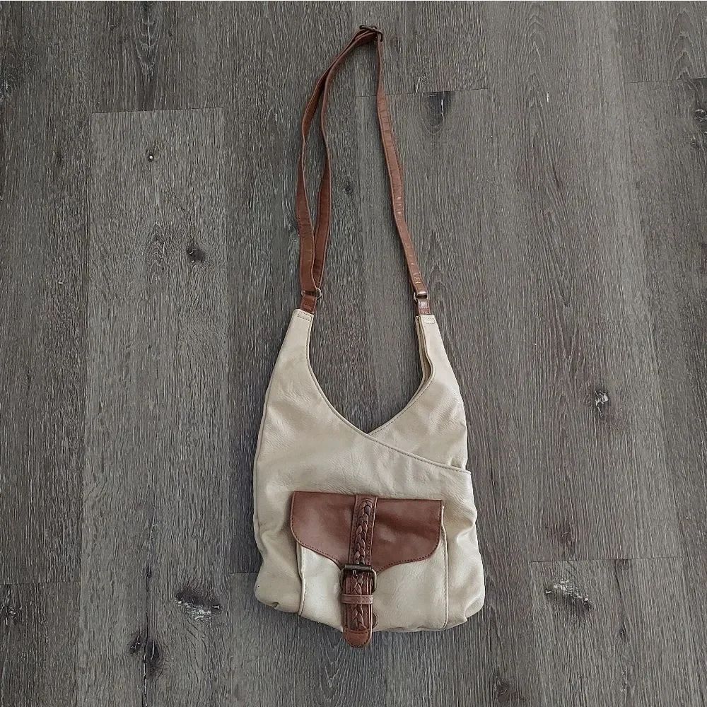Bueno Cream Leather Boho Crossbody/Shoulder Satchel